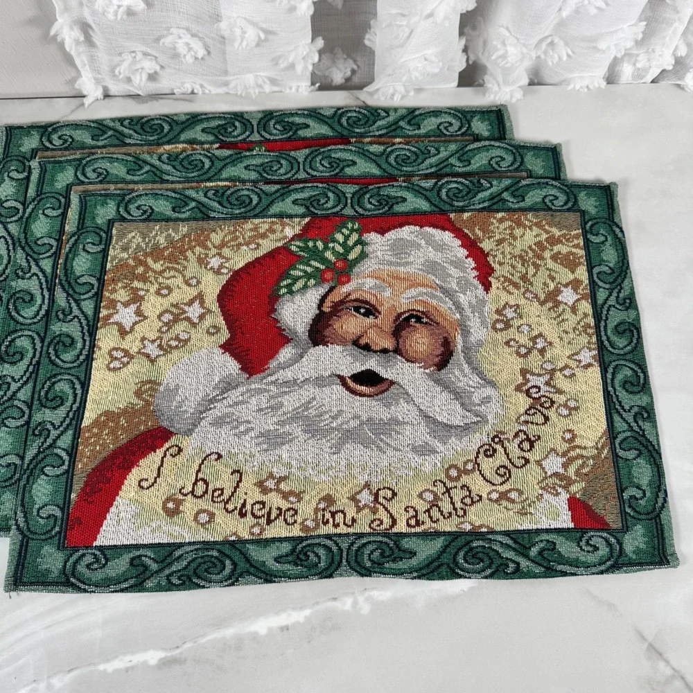 Set of 4 Christmas Tapestry Placemats I Believe in Santa Clause Holiday St. Nick